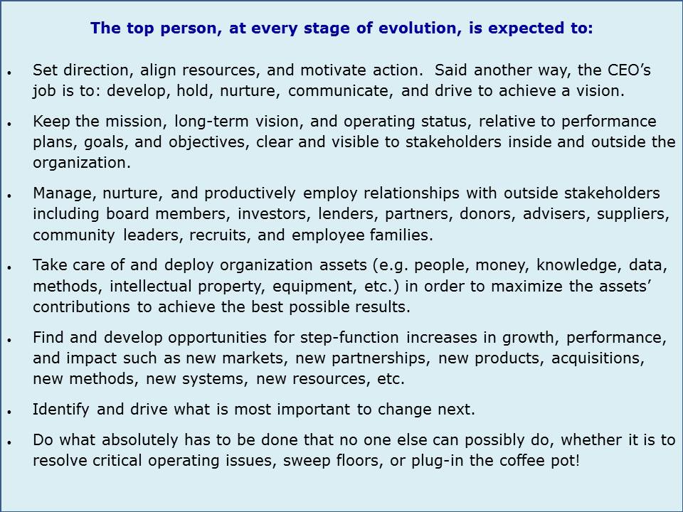 Leader Responsibilities at all Stages of Organization Evolution